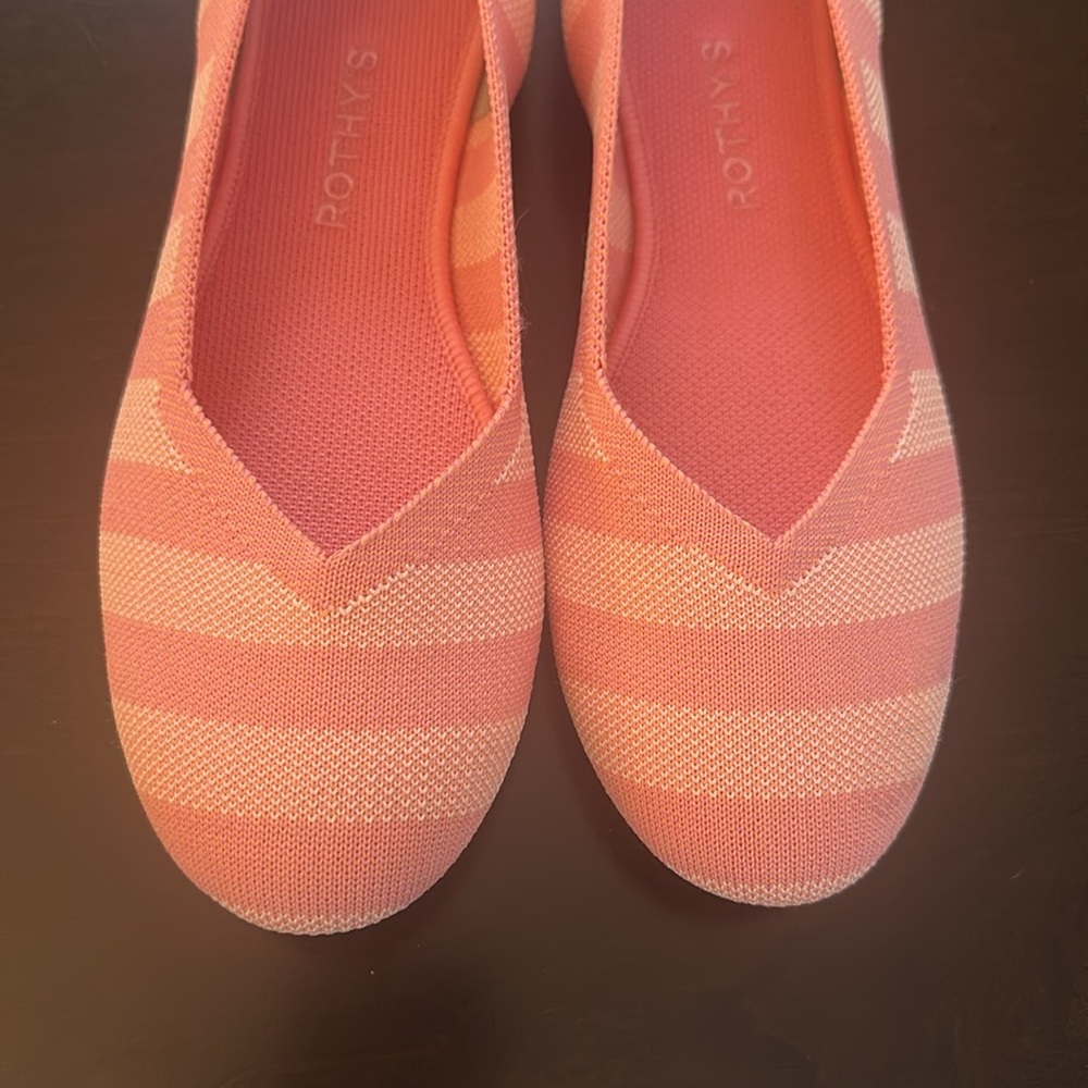 Rothy's The Flat Pink Macaron Big Stripe Flats Shoes Collector's Edition Sz 10.5 - Picture 6 of 11